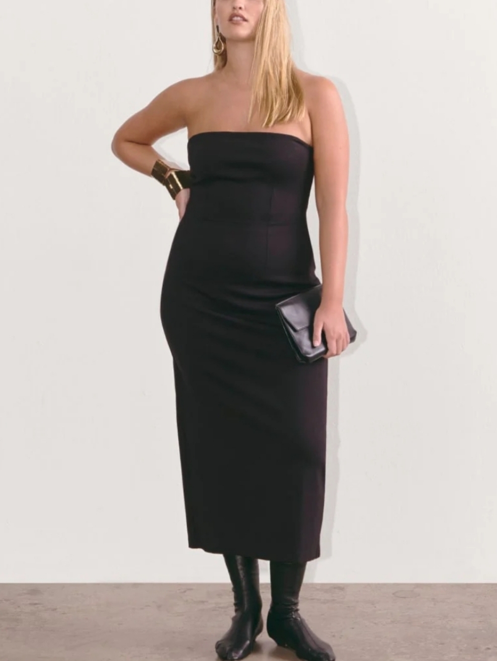 Everlane The Dream Strapless Black Dress Medium M Minimalist Tube Midi Dress